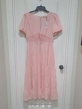 Alice + Olivia Blush Pink Tie-Front Smocked Maxi Dress- Size 12 NWT